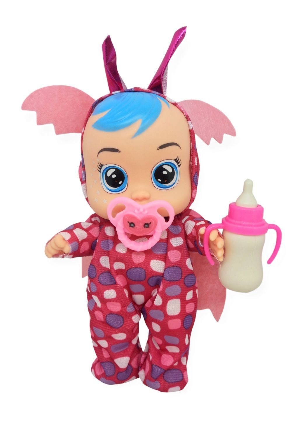 Кукла пупс говорящая плачущая смеющаяся в костюме летучей мыши 25,5 см Baby Lovely с соской и бутылочкой No Brand (295600054)