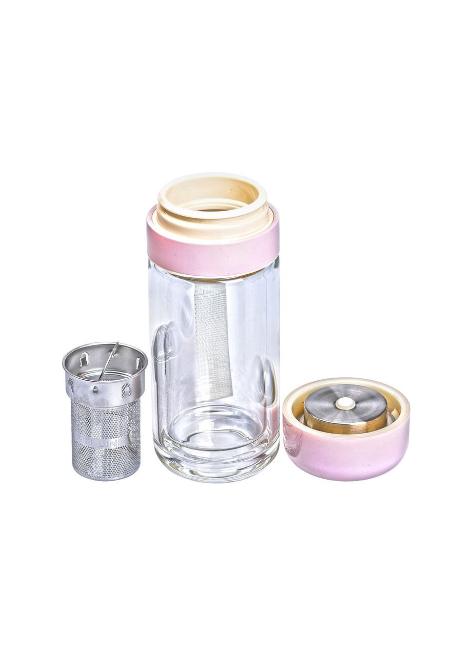 Термос скляний Hexagram із подвійними стінками та заварником 240 мл рожевий HP-14-40P Jooki (358706223)