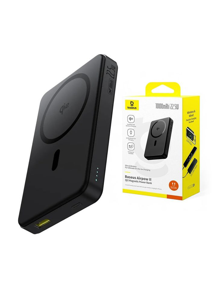 Беспроводной повербанк Airpow Qi2 Magnetic PowerBank 10000mAh 22.5W Black Baseus (365251760)
