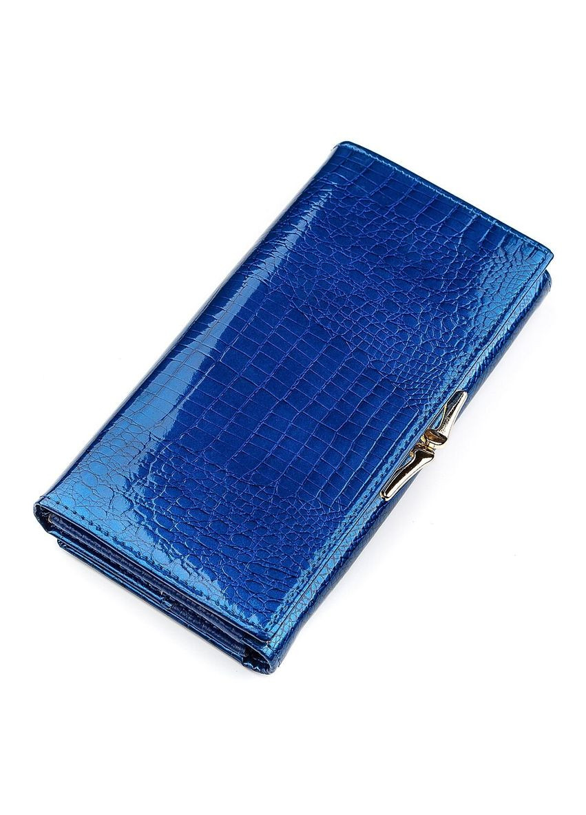 Жіночий гаманець із натуральної шкіри з відділеннями для карт та купюр синій (sku_18394) No Brand (328218311)