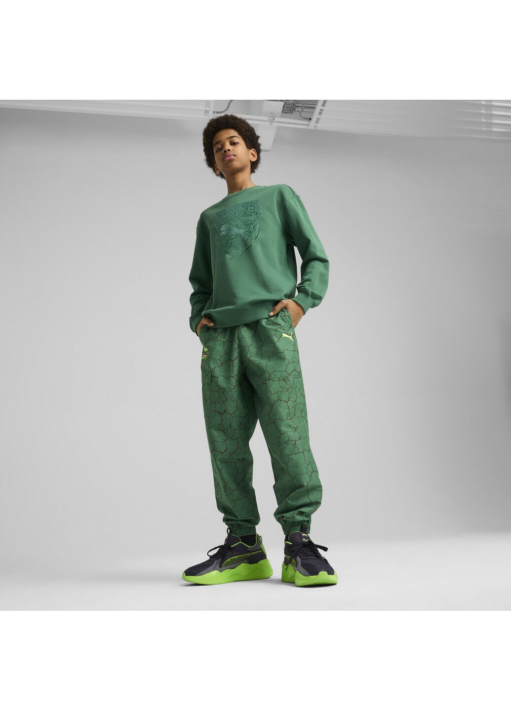 Puma дитячий світшот hoops x tmnt relaxed graphic crew youth однотонний зелений спортивний бавовна, еластан