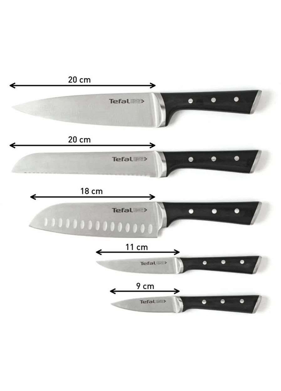 Набір ножів Ice Force, 5 пр., з дерев'яною колодкою, нержавіюча сталь, плаcтик, чорний Tefal (314777383)