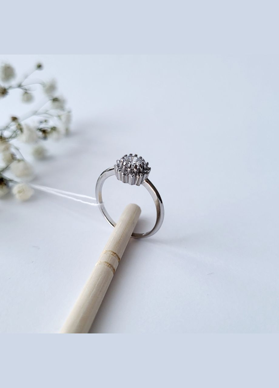 Серебряное кольцо Цветок с Белым камнем 17.5 размер серебро 925 пробы Родированное 81089б 2.14 No Brand (306741931)