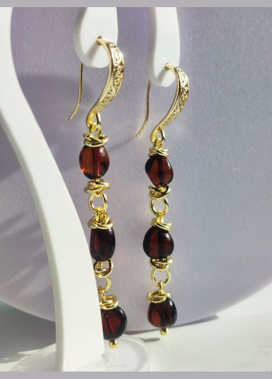 Сережки 2717 з натурального бурштину відтінок темна вишня MINOV (311310506)