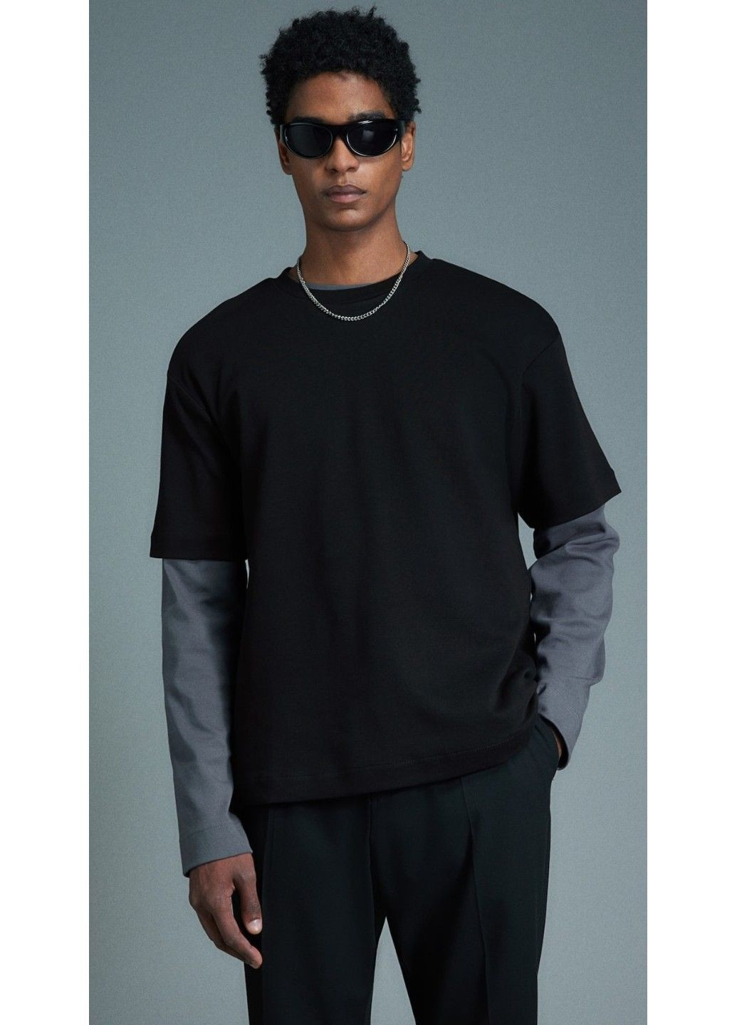 Черная мужская футболка loose fit (58065) s черная H&M