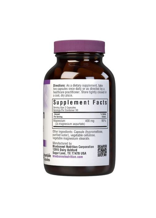 Аспартат магнію Magnesium Aspartate, 100 вегакапсул здоров'я при стресі, кісток і серця Bluebonnet Nutrition (322208536)