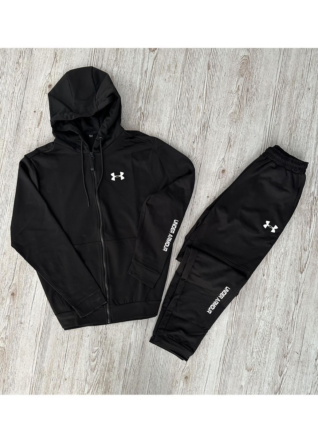 Чоловічий демісезонний спортивний костюм чорна кофта на змійці + штани (двонитка) No Brand (370050706)