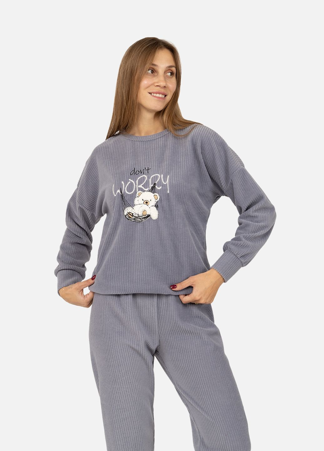 Сіра зимня жіноча піжама колір сірий цб-00263211 LINDROS