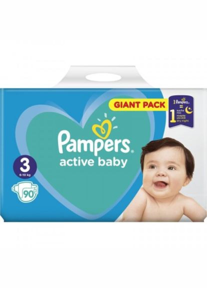 Підгузок Active Baby Mid Розмір 3 (610 кг) 90 ш (8001090949455) Pampers active baby mid розмір 3 (6-10 кг) 90 шт (268146889)