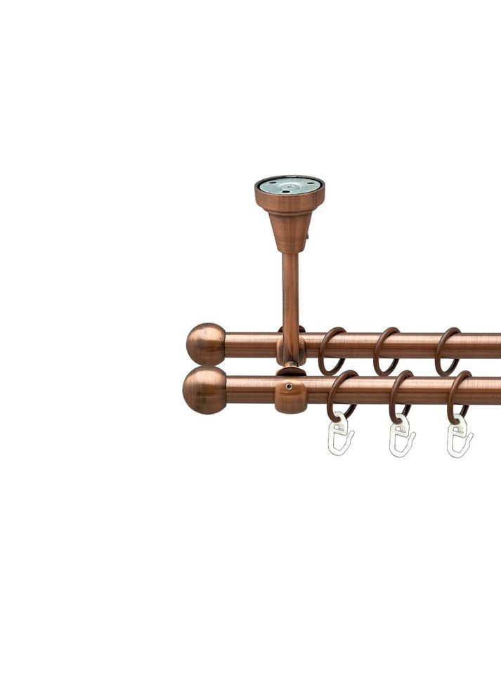 Карниз Куля Болонь металевий дворядний відкритий до стелі гладка труба Мідь 16\16 мм 200 см (00-00020122) ORVIT (300691363)