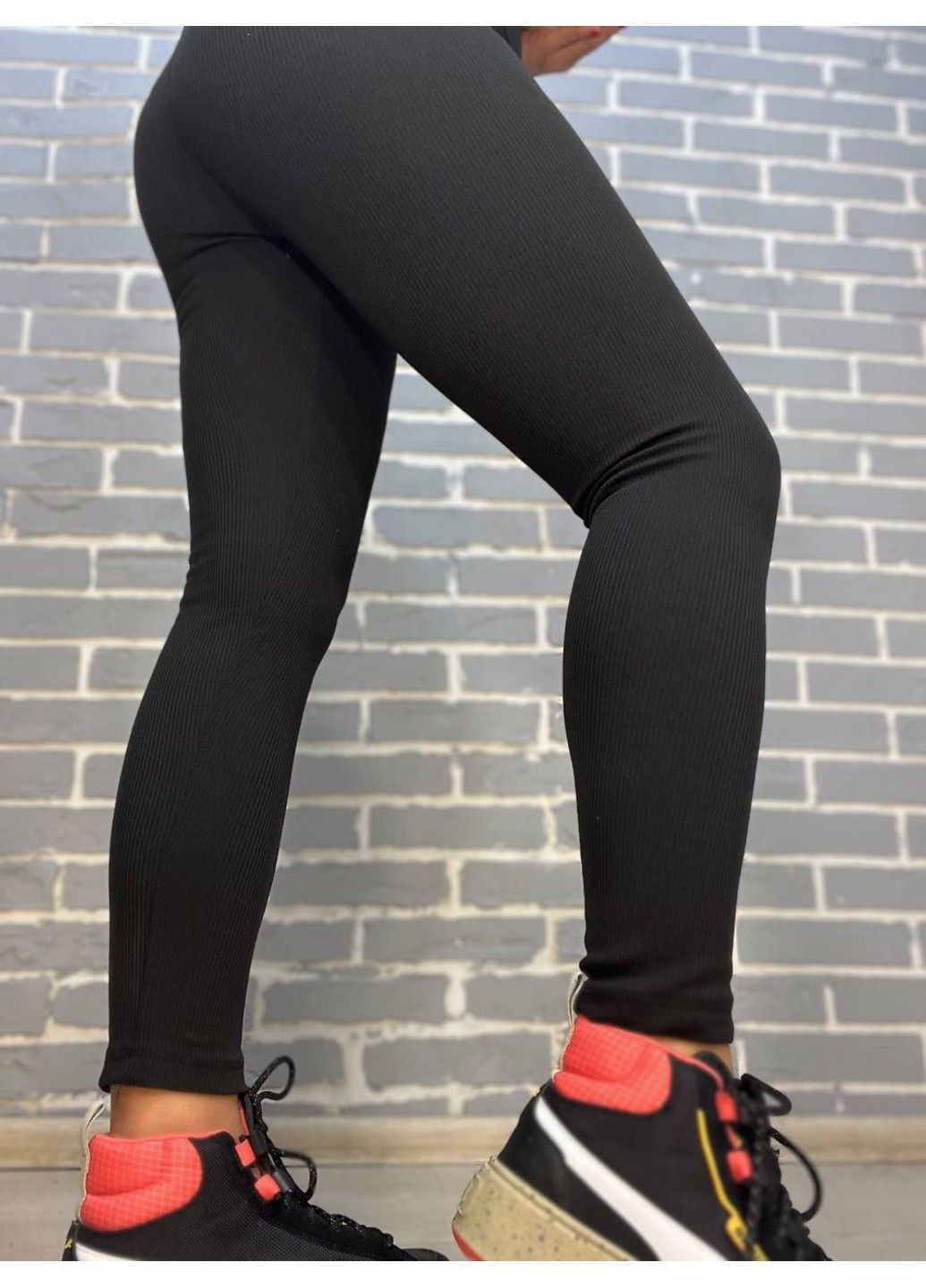 Лосини жіночі 706 рубчик широкий пояс утеплені фліс чорні PRENSES (327994022)