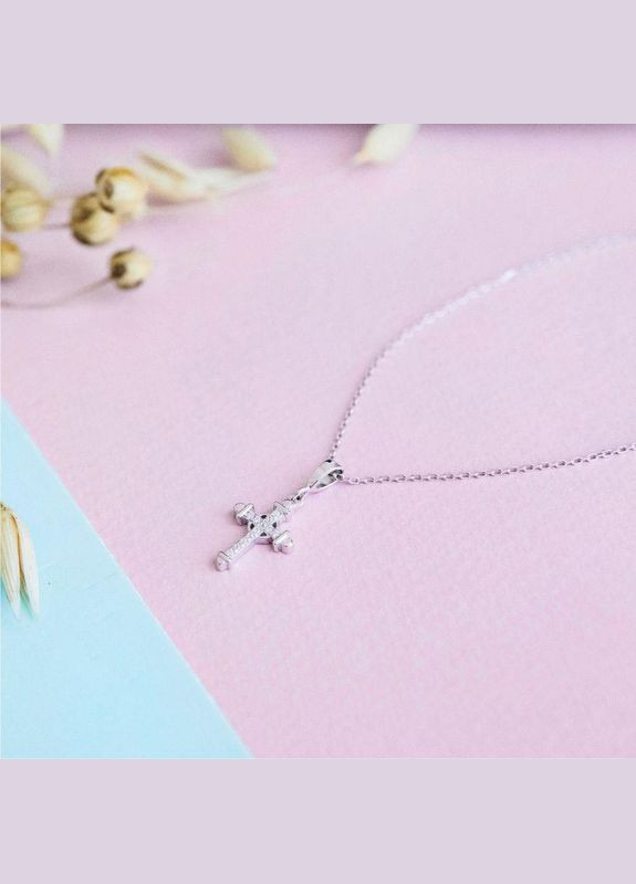 Серебряный крестик с фианитами. Каштан (342335235)