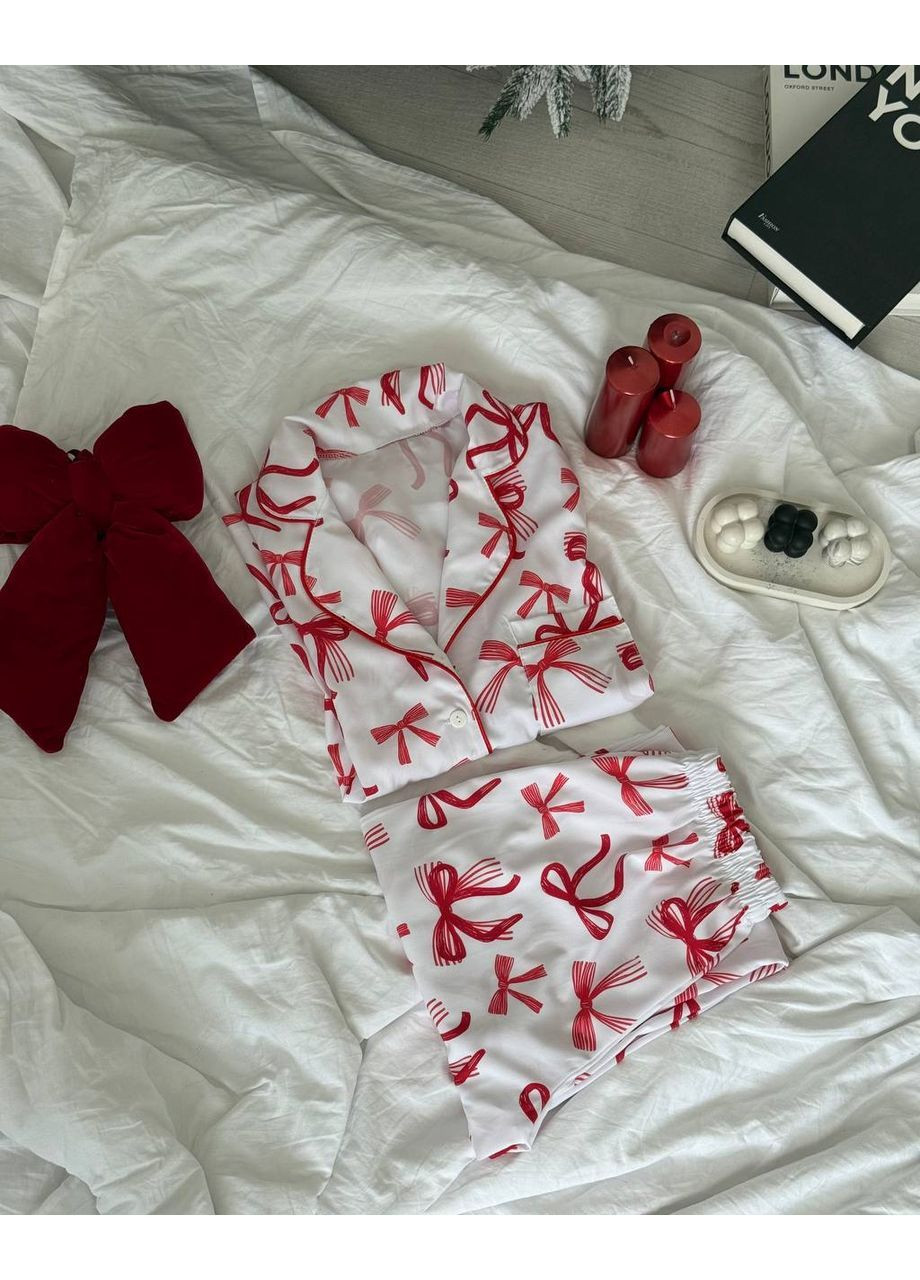 Белая всесезон женская пижама рубашка + брюки No Brand