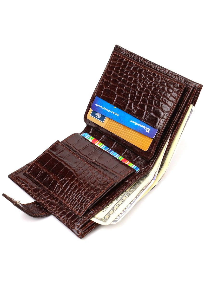 Гаманець чоловічий Шкіряний з тисненням під крокодила 21729 Коричневий Canpellini (306881453)