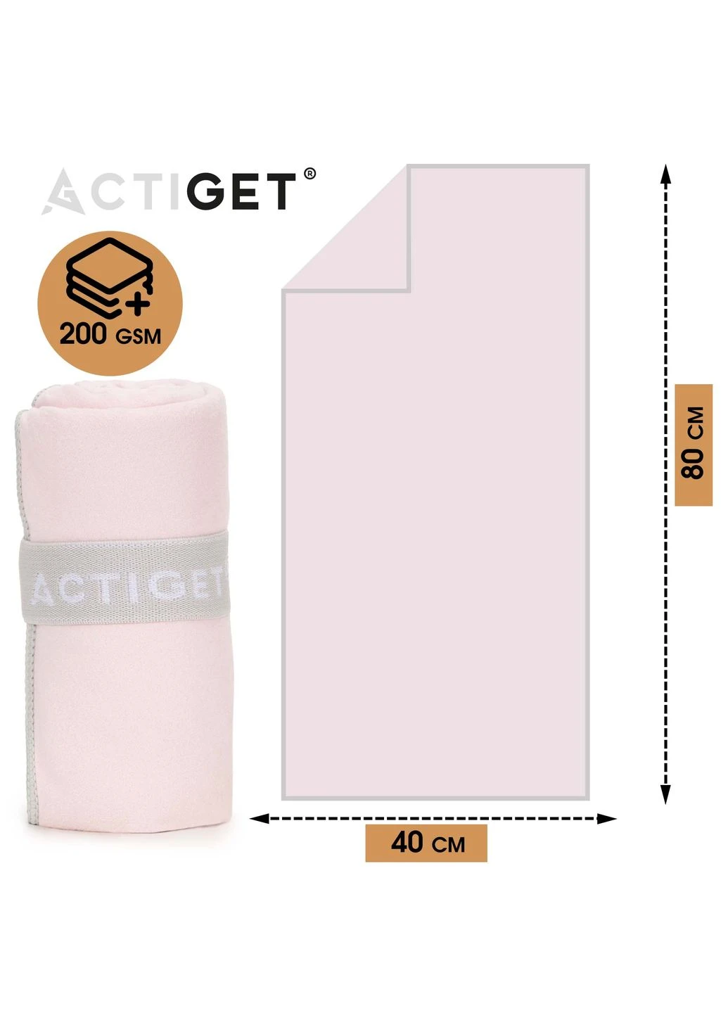 Полотенце спортивное 80 x 40 см из микрофибры Light Pink Actiget светло-розовый