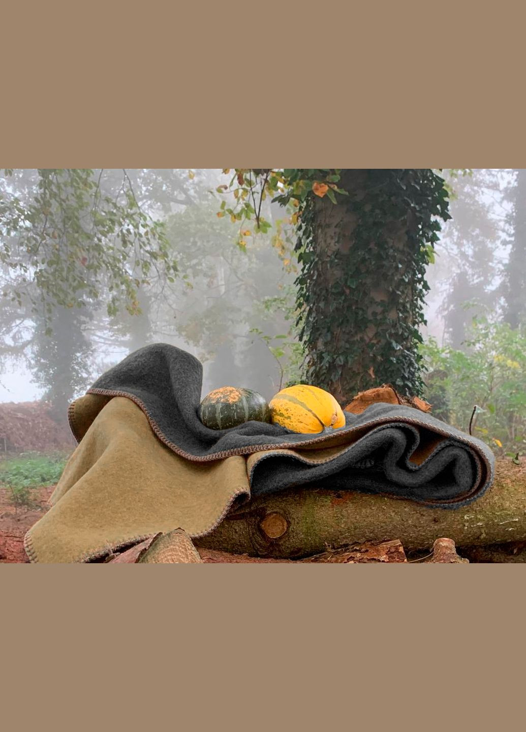 Плед-ковдра вовняна гірчиця-сірий (A-024214) Love You (324834713)