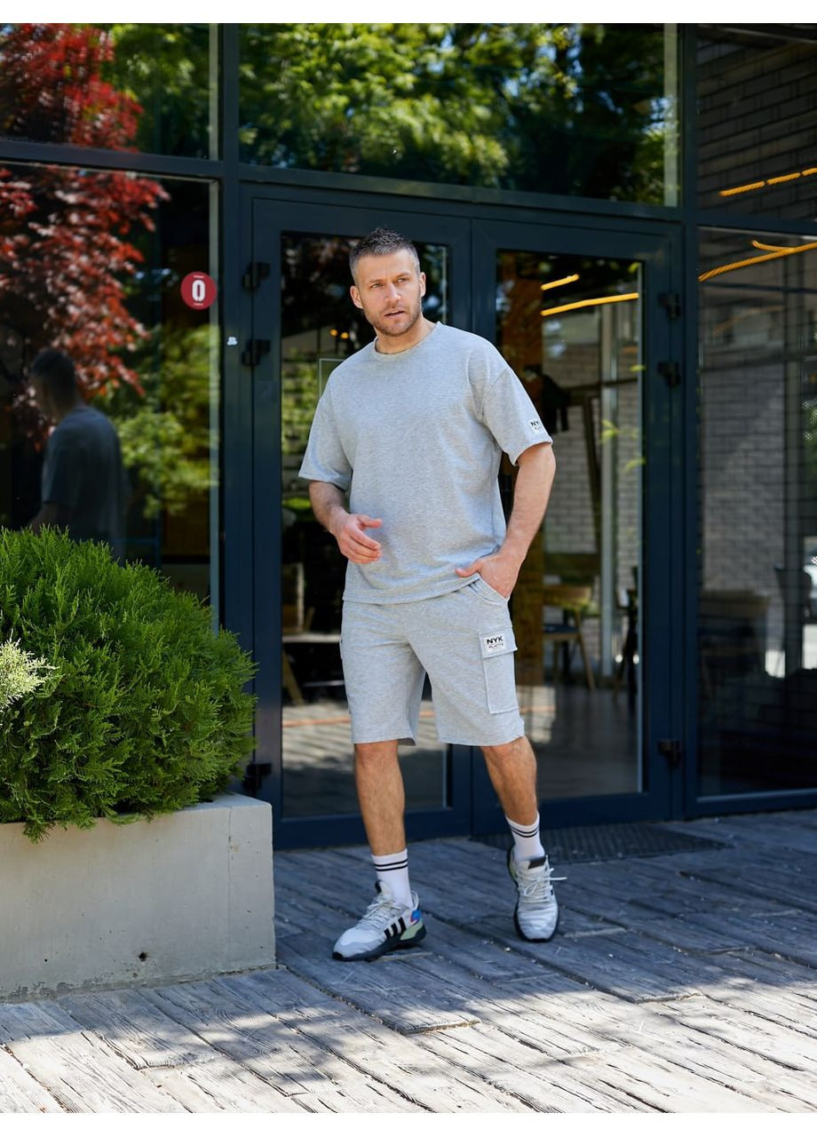 Сірий демісезонний "sportedge" – чоловічий спортивний костюм із двонитки з шортами DK/DL Мода без кордонів