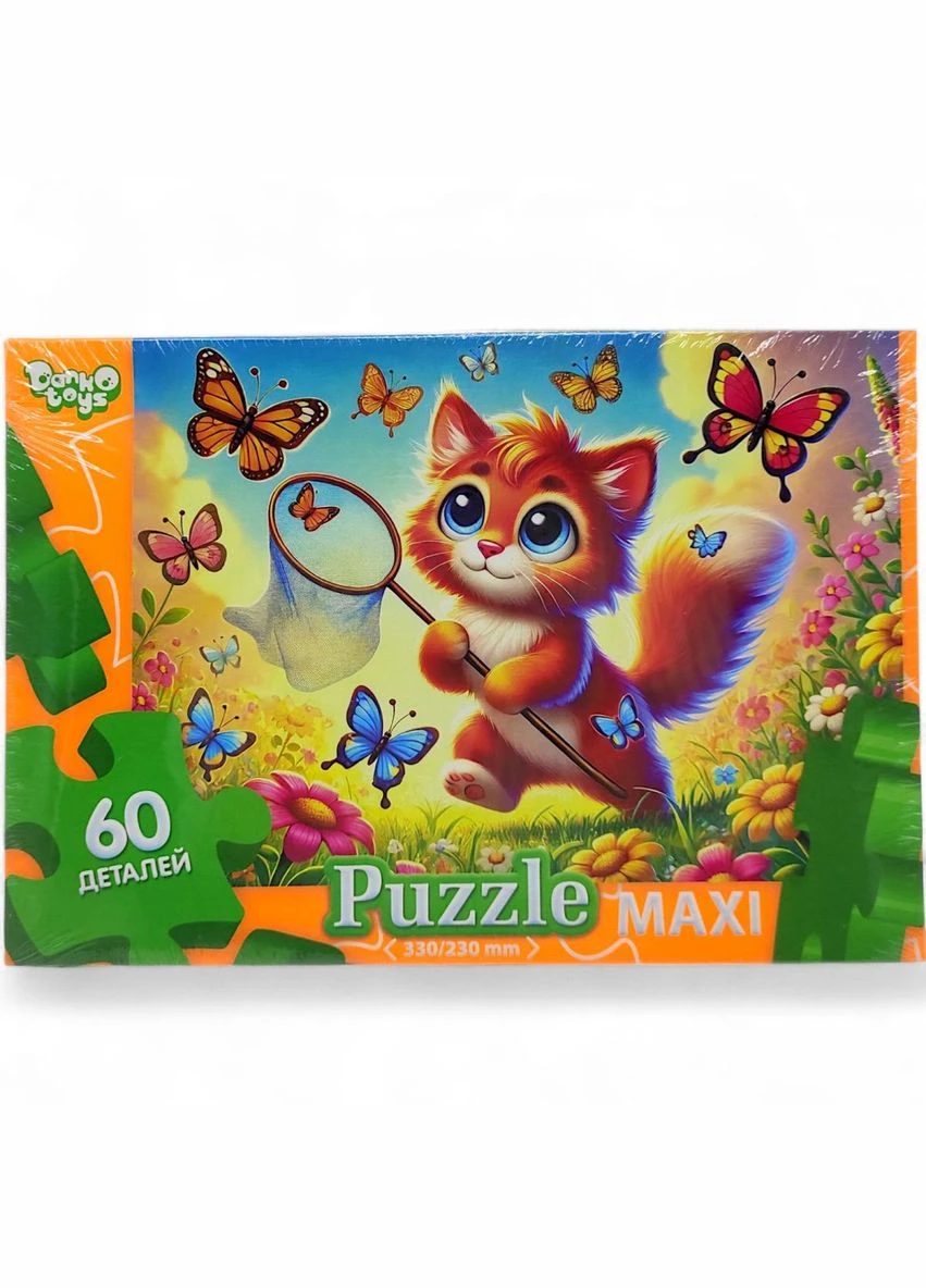 Розвиваючий пазл Кошеня з сачком і метеликами 60 елементів 330х230 мм Danko Toys (395003086)
