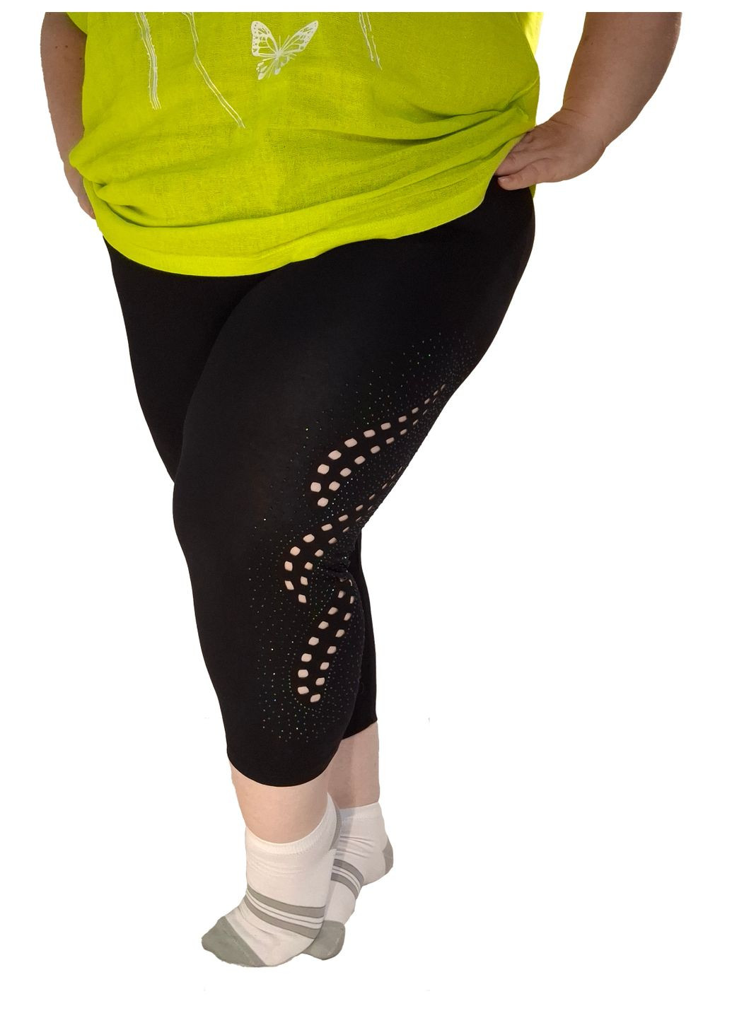 Капрі жіночі "JSK SABIN" чорні з камінчиками та дірочками размер No Brand (360534475)