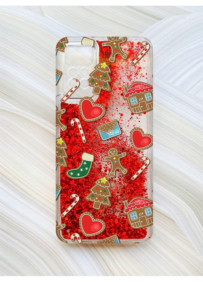 Чохол з плаваючими блискітками для Xiaomi Redmi Note 11 Pro Червоний Різдвяний фон (принт 181) CASE CONTROL (362968993)