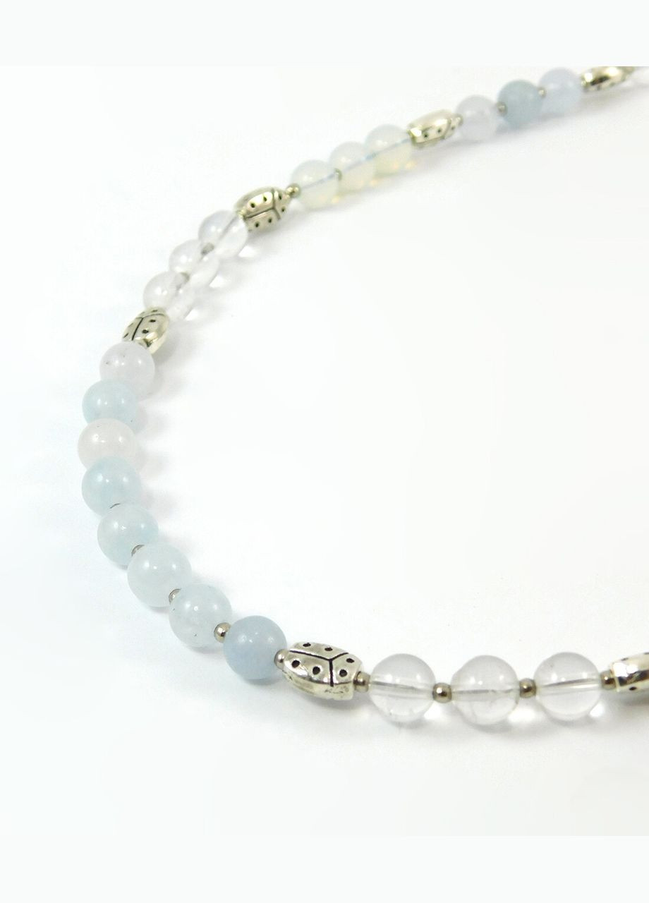 Бусы "Индира" Аквамарин, Лунный камень синтетический, Горный хрусталь Fursa fashion (322314536)