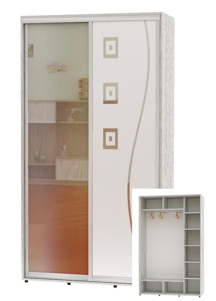 Шафа-купе дводверна 160*60*220 Сосна Натті Дзеркало/Дзеркало з піскострумним малюнком Алекса (360460276)