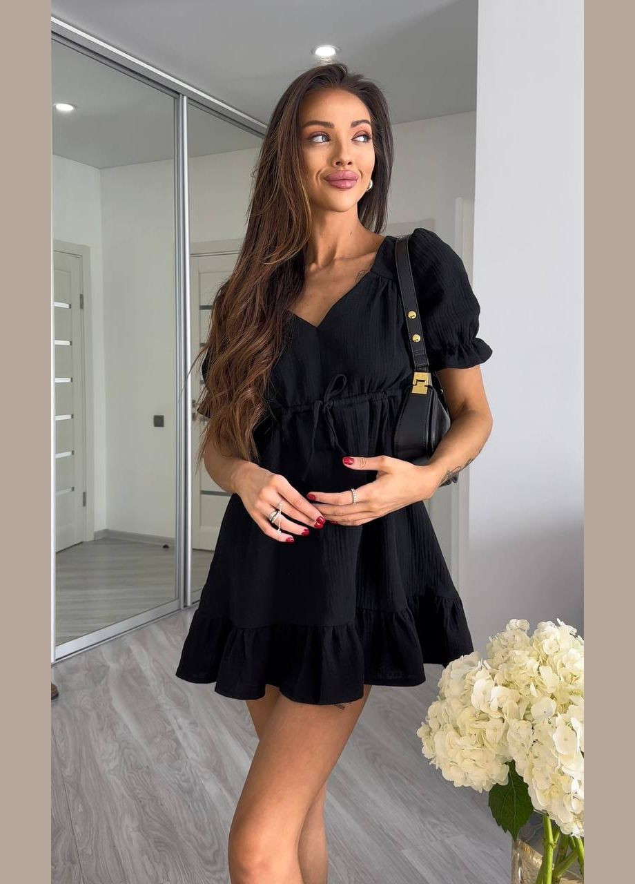 Черное повседневный, праздничный женское платье из муслина Avanti однотонное