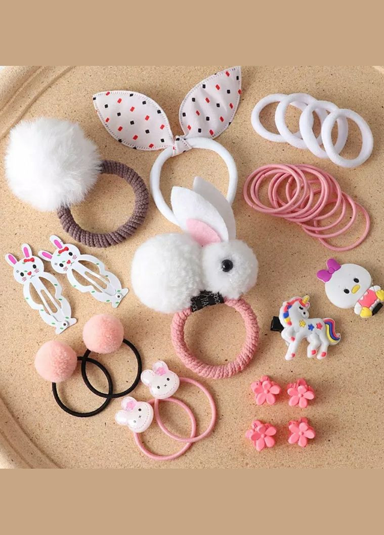 Набор детских заколок резинок украшений подарок для девочек Белый заяц PRC (264913965)