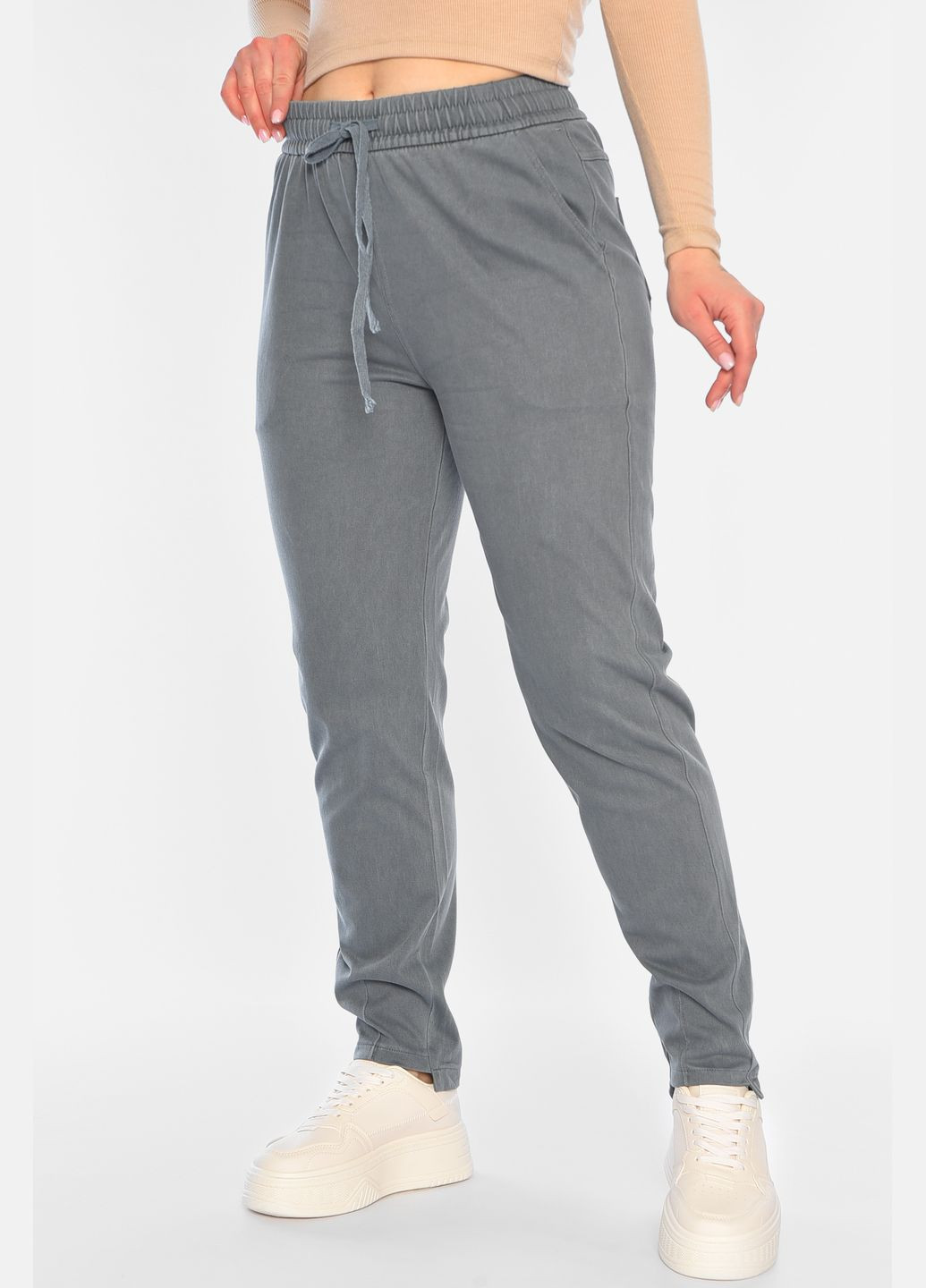 Штаны женские однотонные серого цвета Let's Shop (317284385)