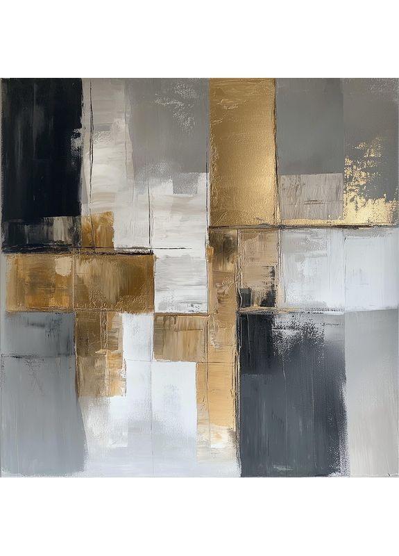 Вініловий фон для фото геометричний, сіро-біло-золоті блоки абстракції, квадрат 140x140 см, №553473 PhotoVinyl (355667065)