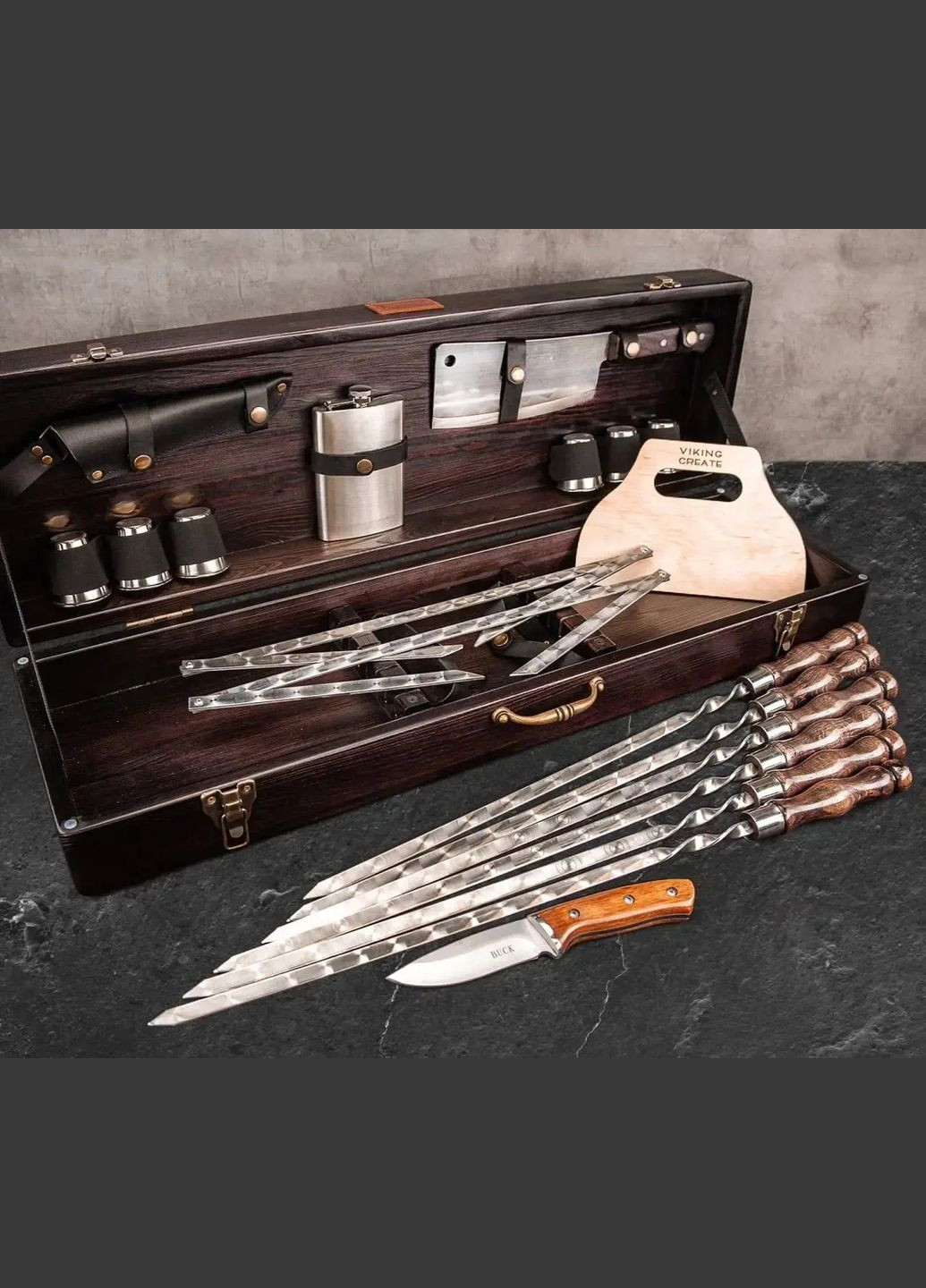 Набір для шашлику у валізі "Велюнд" з 18 предметів | Подарунок чоловікові на ювілей Handmade WC-017 (347291588)