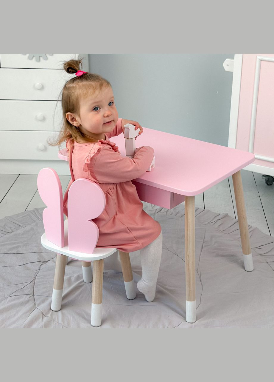 Дитячий столик і стільчик рожевий. Столик із шухлядою для олівців і розмальовок No Brand (361259116)