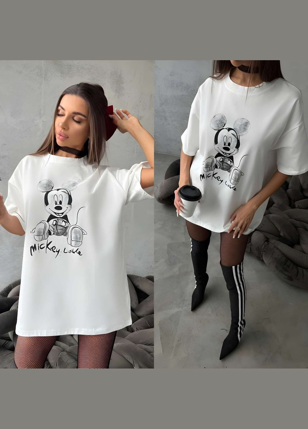 Женская белая молодежная футболка с накатом мики маус Україна - (339402872)