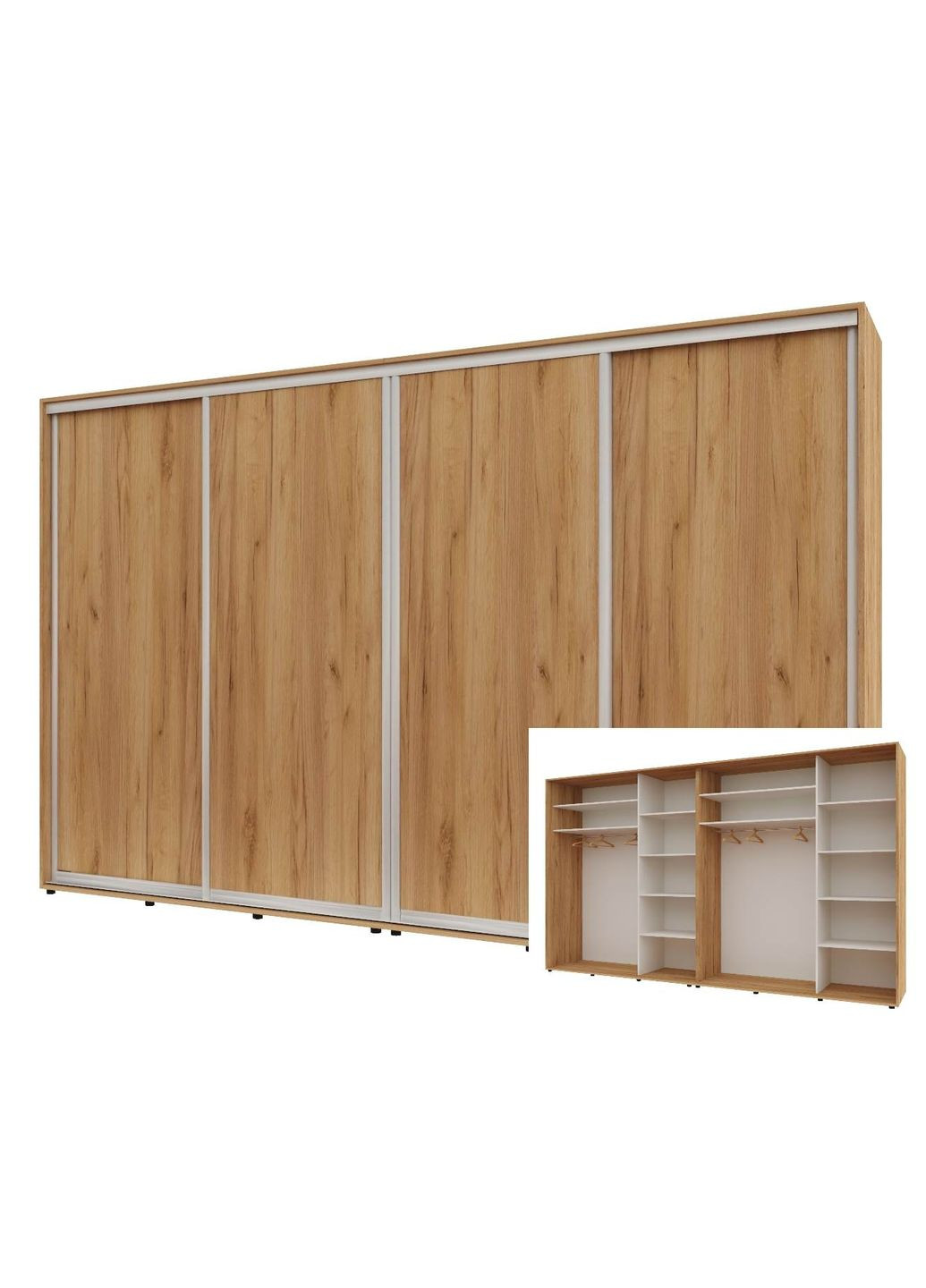 Шафа-купе чотиридверна 340*45*220 см Дуб золотий 4 двері ДСП Стандарт Комфорт Меблі (360470404)