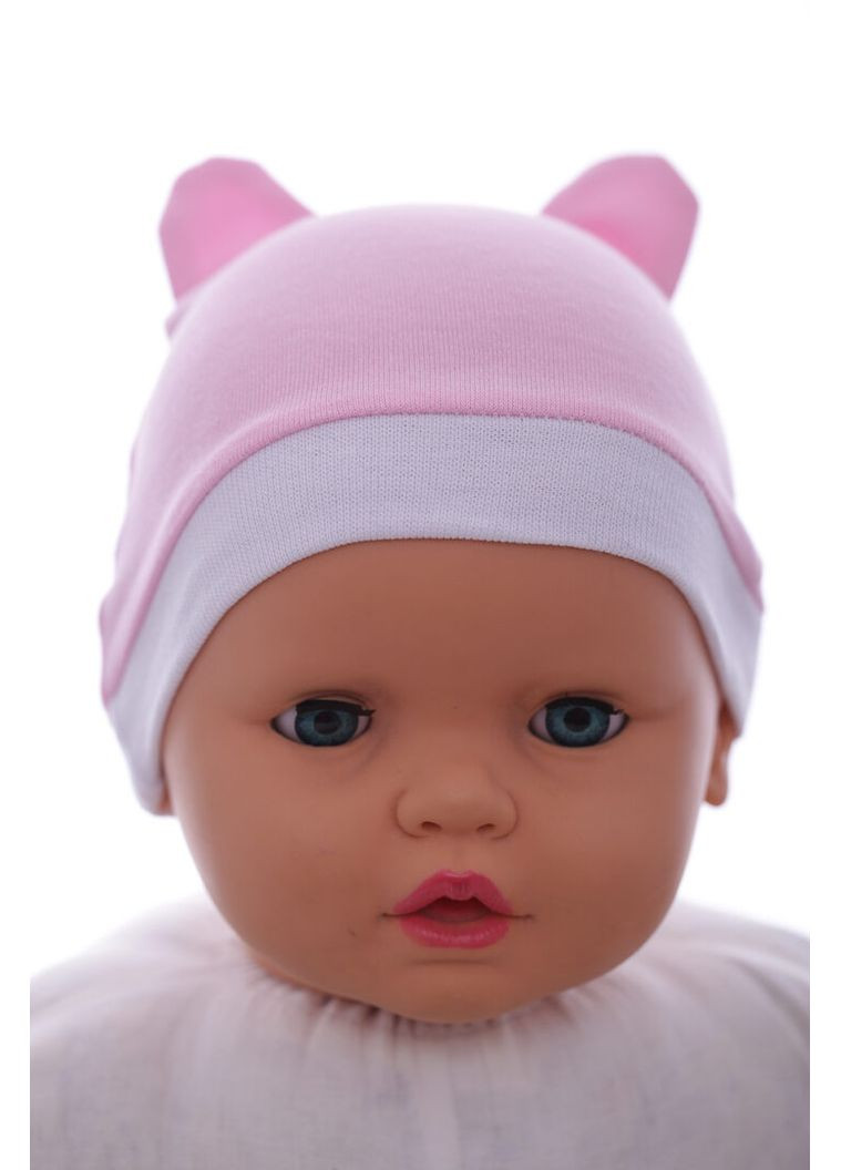 Шапка для девочки с ушками интерлок Мишка розовый 0м+ (41662) BABYKROHA (317042781)