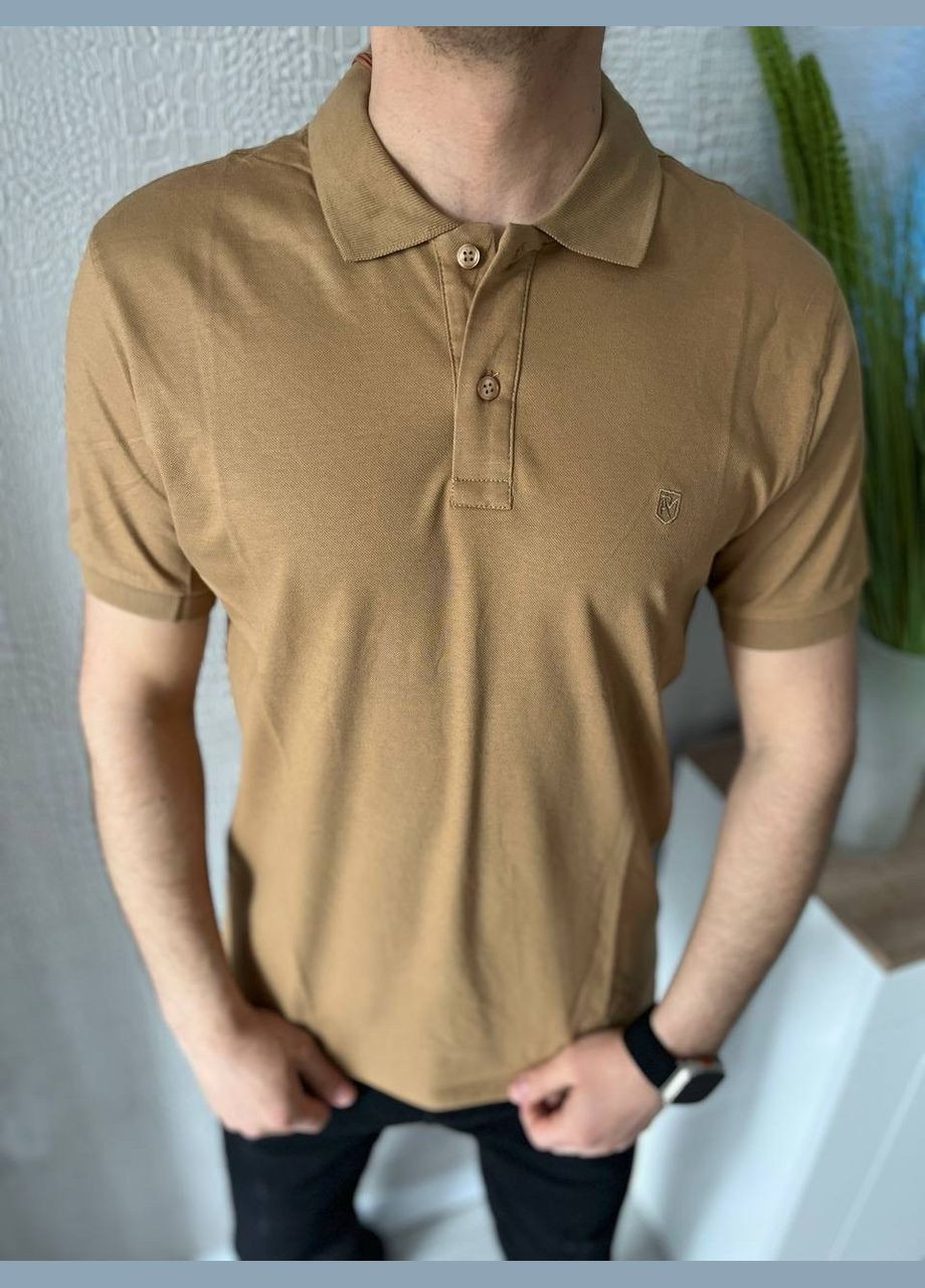 Бежевая футболка-футболка поло мужская для мужчин No Brand однотонная
