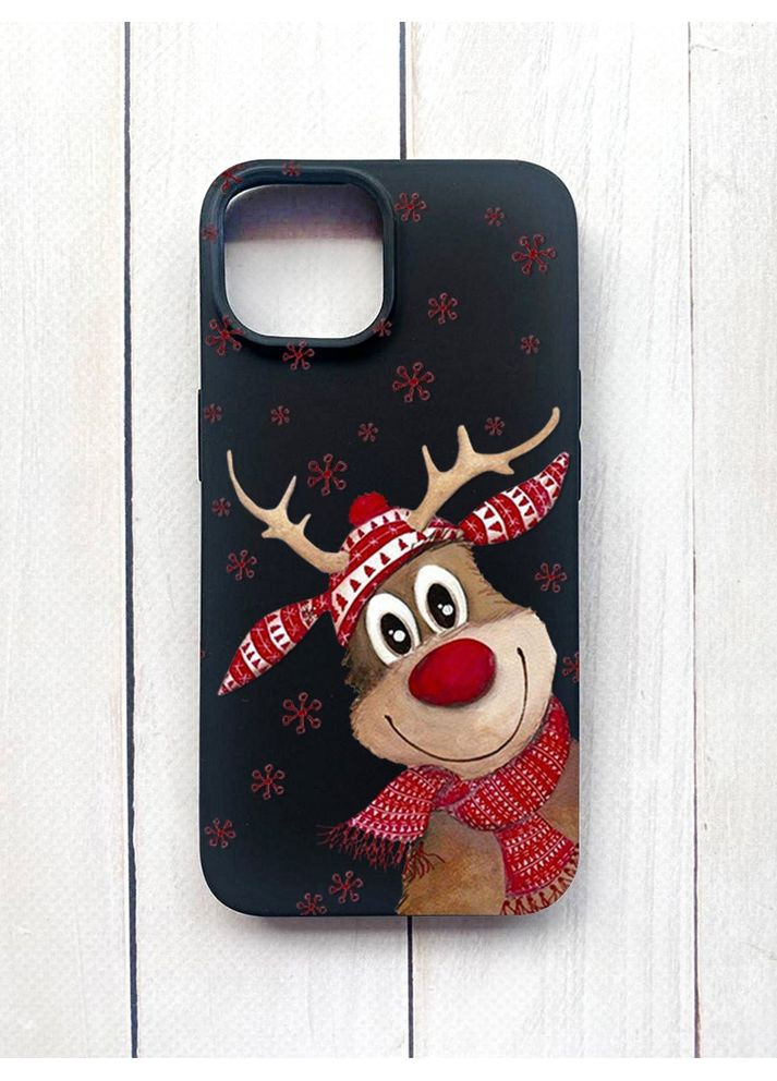 Матовий чохол на iPhone 15 Чорний Зимове оленятко (принт 149) CASE CONTROL (362962218)