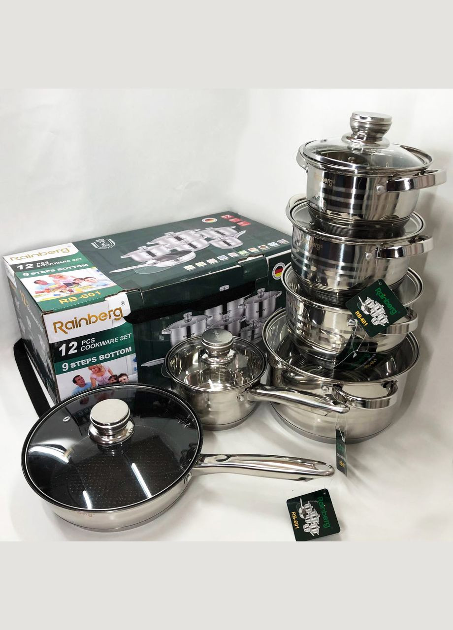 Набір посуду RB-601 (12 предметів) з нержавіючої сталі, каструлі з нержавіючої сталі Rainberg (364664932)