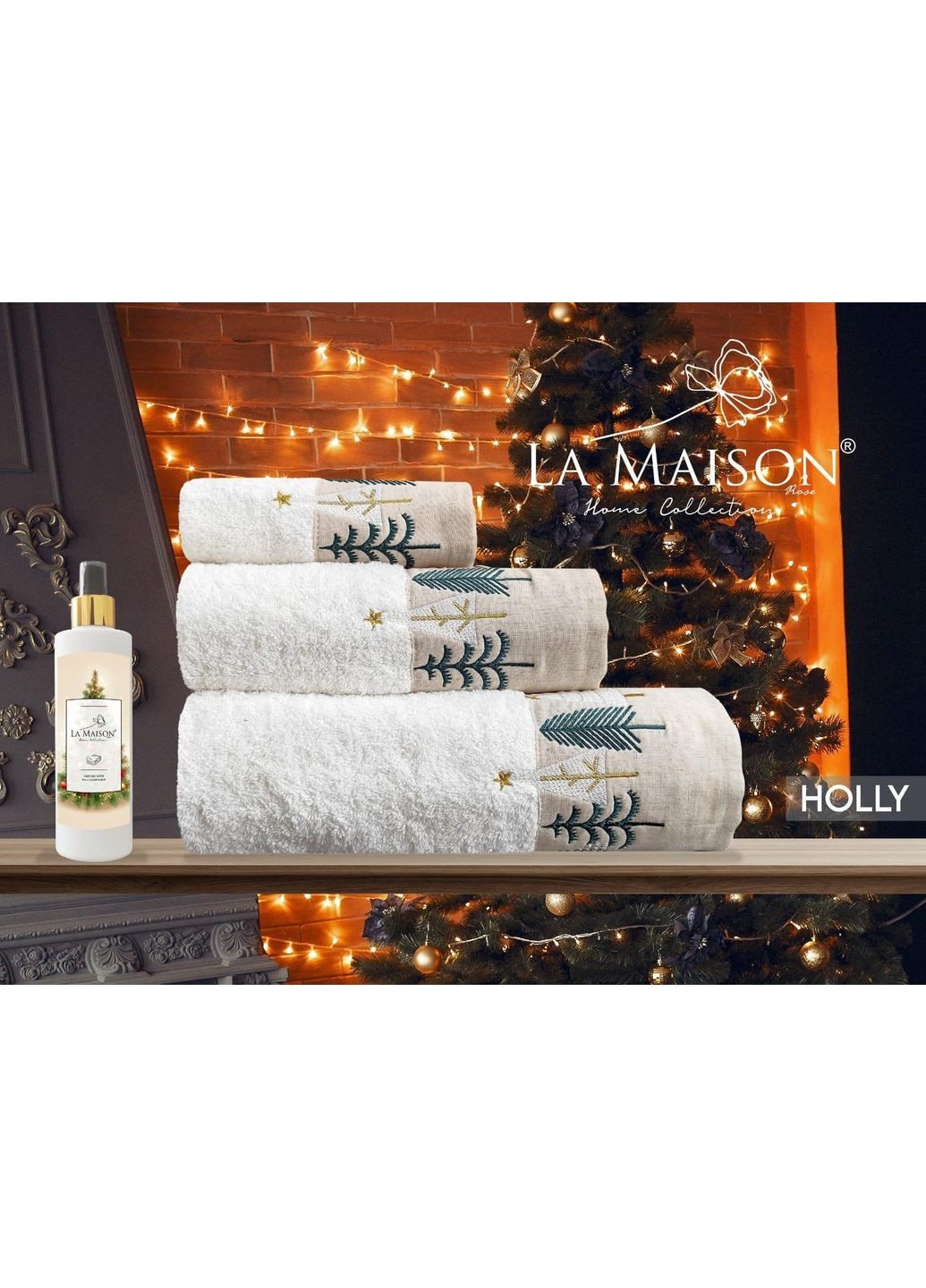 Подарунковий набір рушників La Maison, 3 шт. з ароматом Holly No Brand новорічний білий