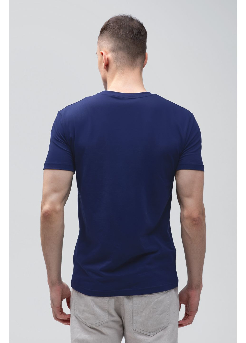 Темно-синяя футболка базовая мужская темно-синяя с коротким рукавом RAY Premium Fit