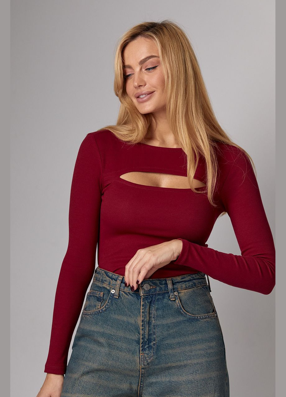 Трикотажний лонгслів в рубчик з вирізом спереду Karol (318729150)