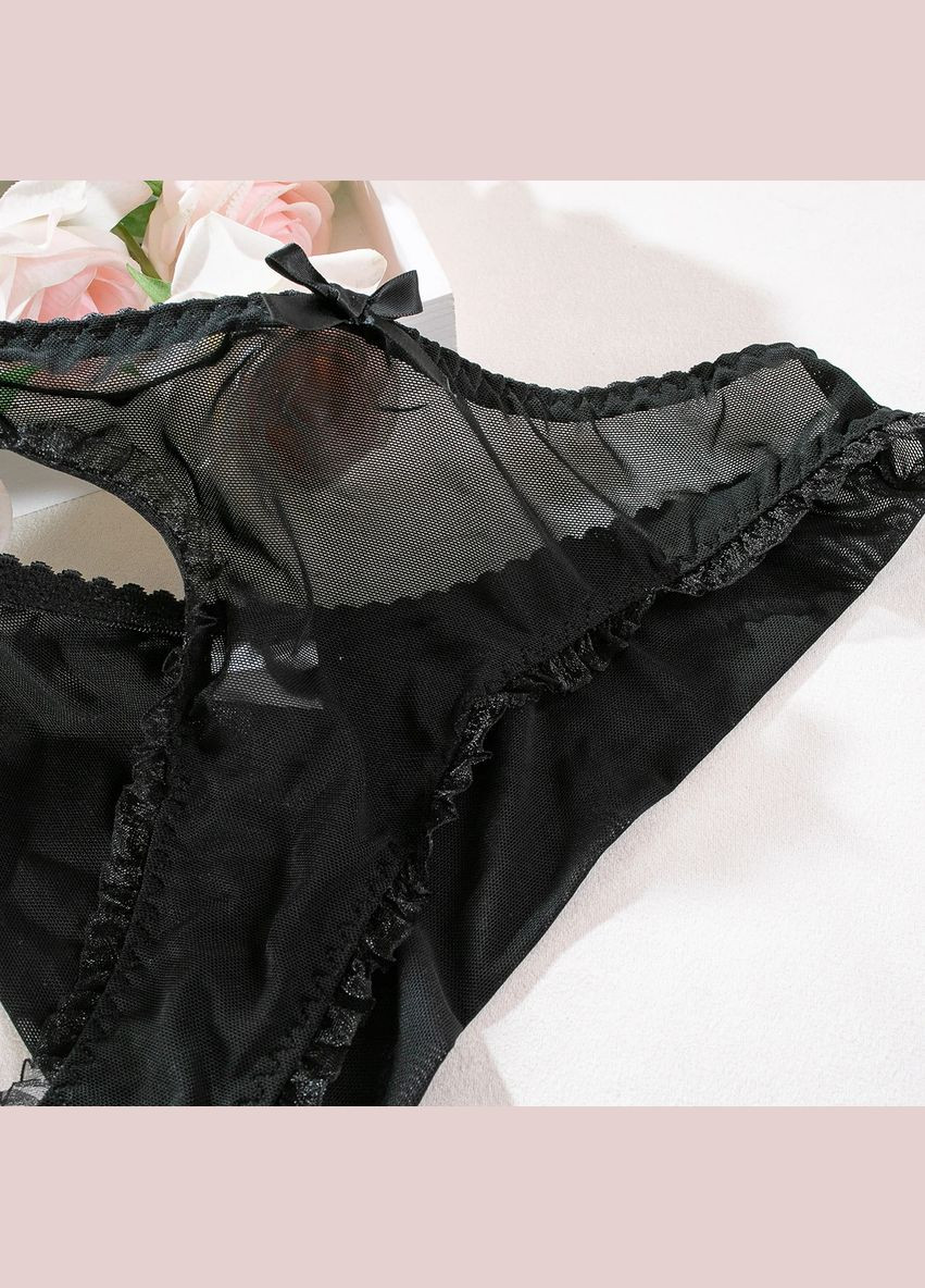 Чорний демісезонний комплект жіночої білизни в сіточку бюстгальтер і трусики танга No Brand Комплект білизни