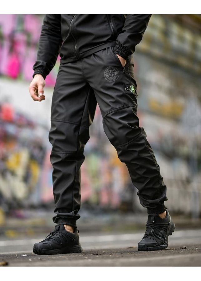 Стильний чоловічий костюм Stone Island Softshell на флісі чорний осінь/зима No Brand (368766243)