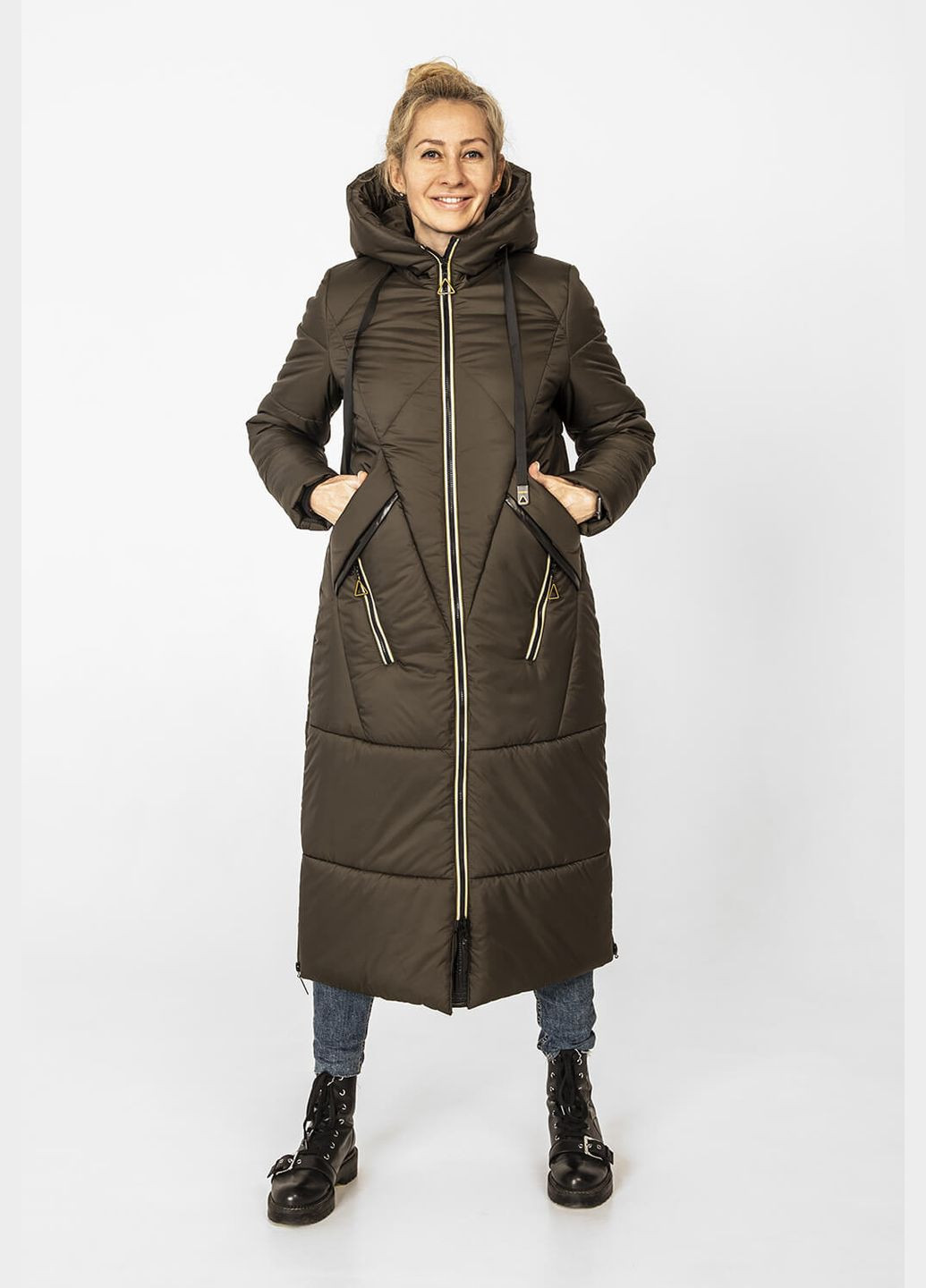 Оливкова (хакі) зимня куртка-пальто "меган" MioRichi