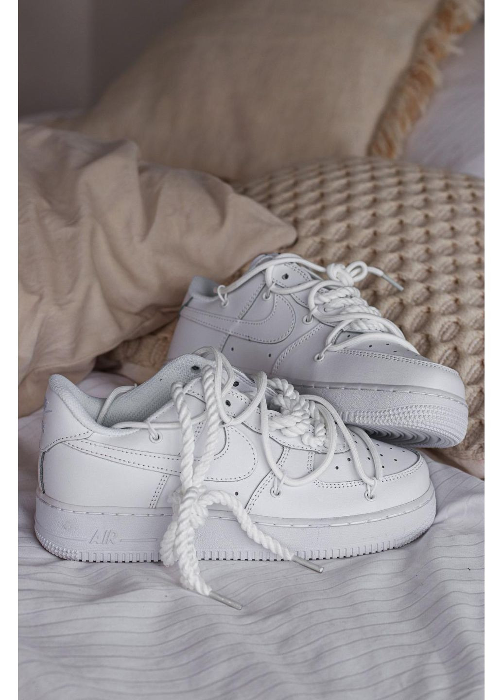 Білі Осінні кросівки чоловічі nike air force 1 custom white найк аір форс 1 преміум No Brand