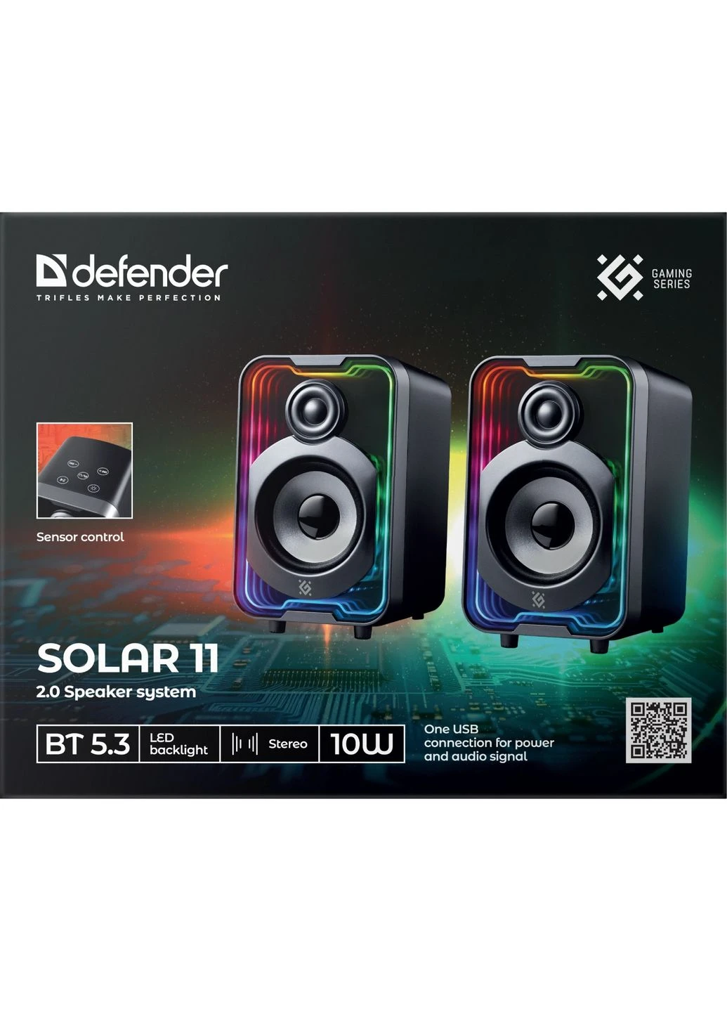 Акустическая система 2.0 Solar 11 10Вт, Bluetooth, RGB подсветка, USB, черная Defender (403219286)
