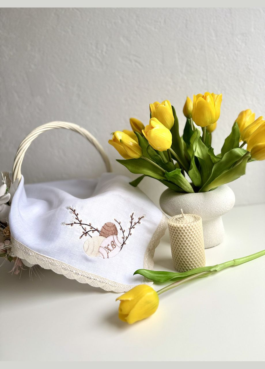 Великодня лляна серветка з вишивкою пасхальний рушник на кошик TobiSobi з вербою TS00011-1 Figasse (333023817)