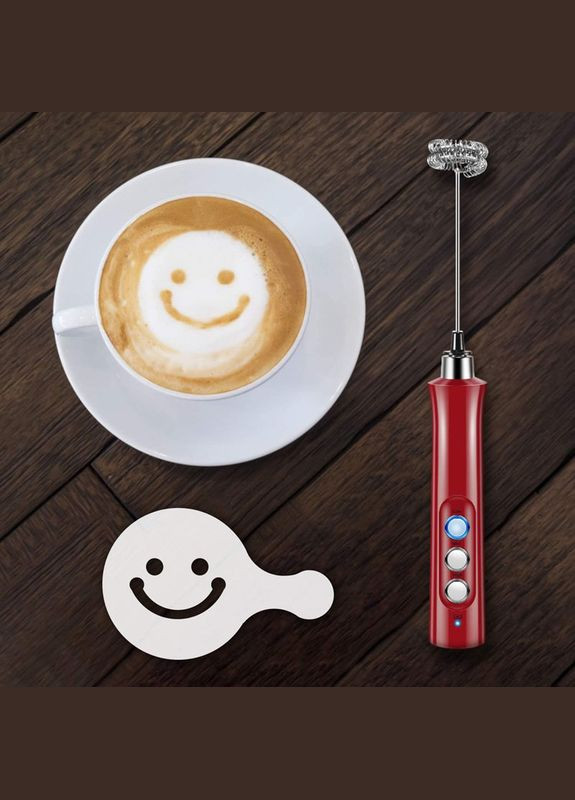 Акумуляторний міксер пінозбивач Zally MF-02 Капучинатор Червоний + 16 трафаретів No Brand (302974823)