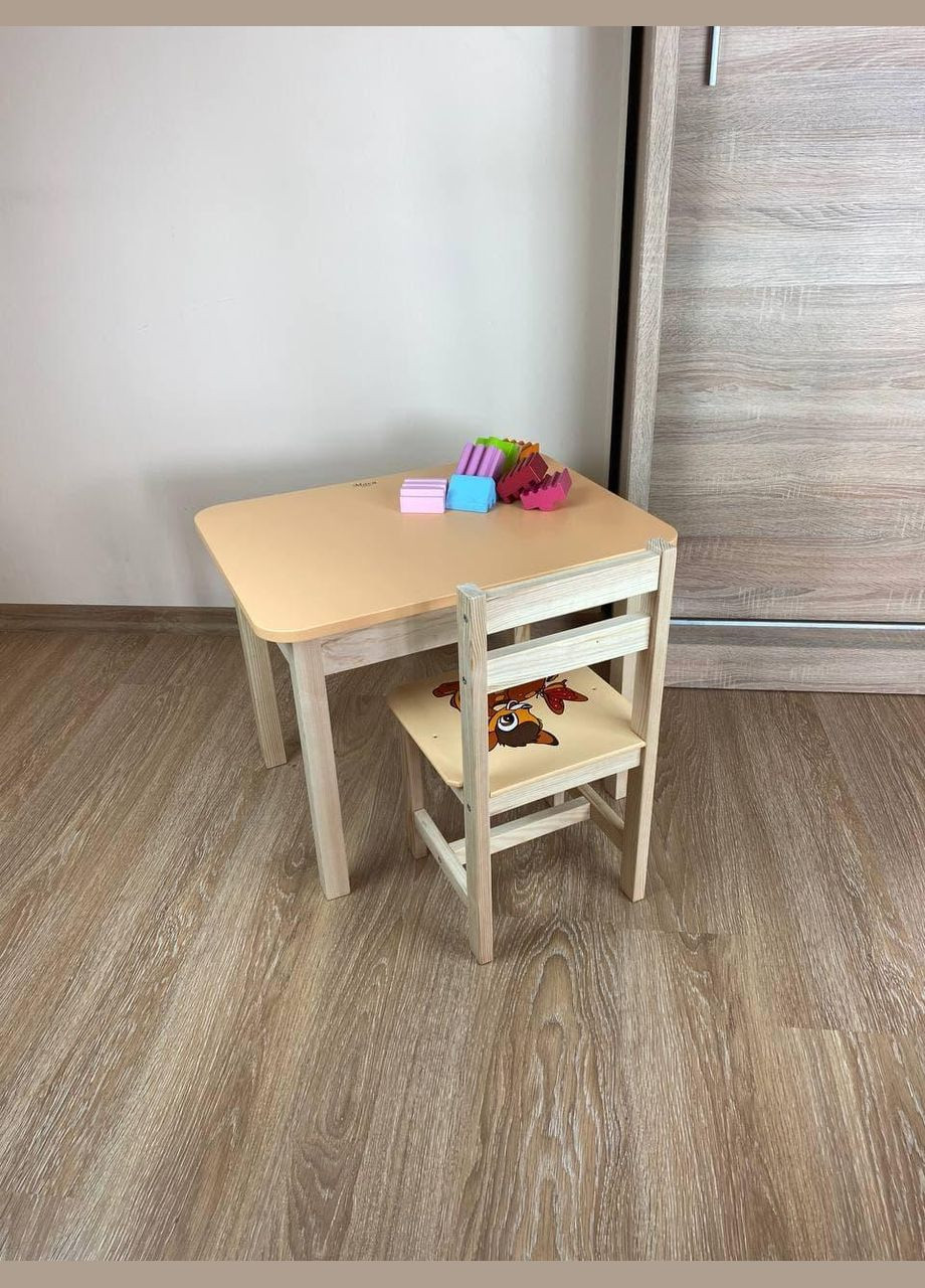 Детский желтый стол с ящиком и стул Оленок. Для обучения, рисования, игры No Brand (323223355)