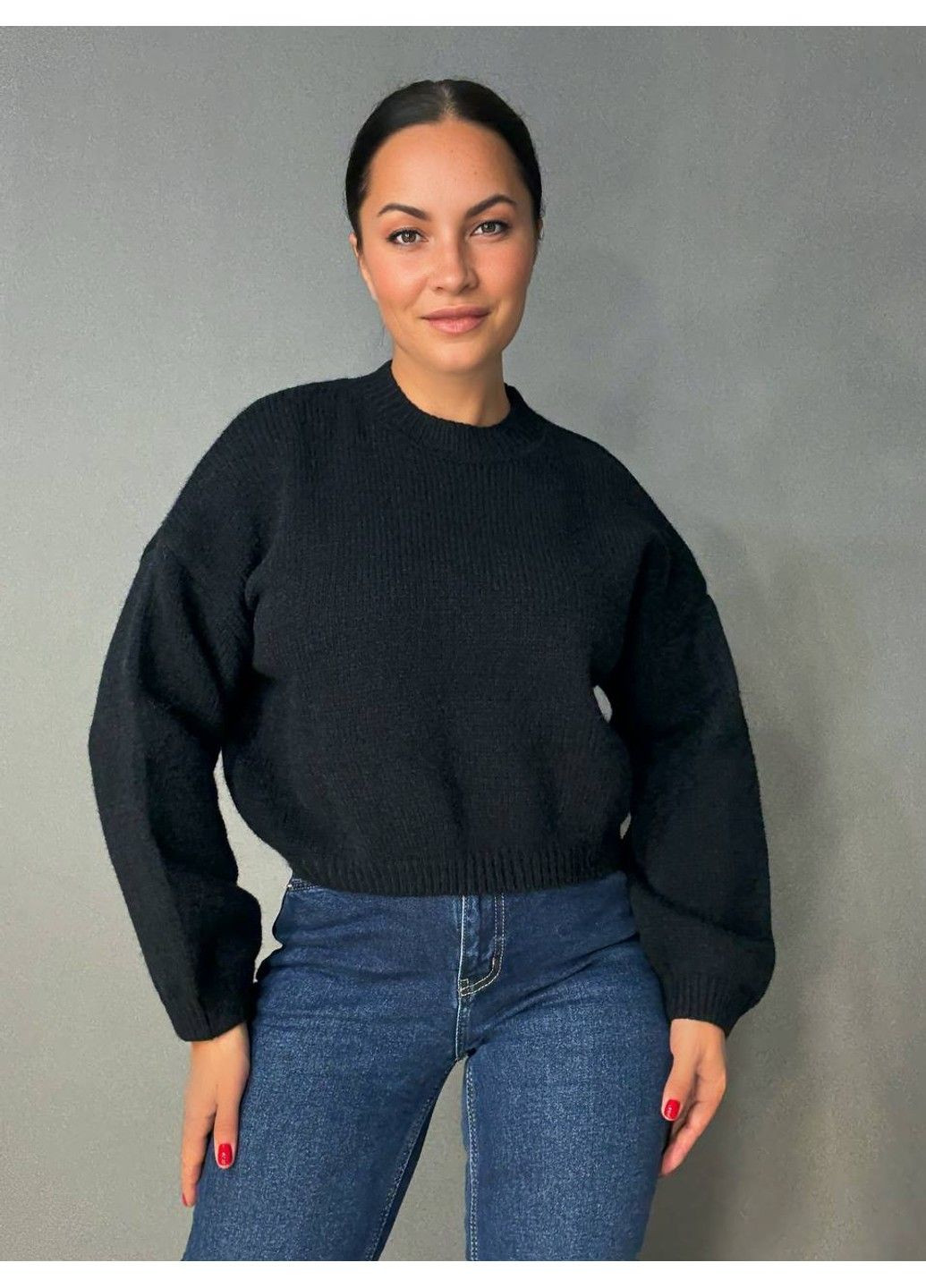 Черный демисезонный свитер женский fancy matinee 539 оверсайз однотонный No Brand